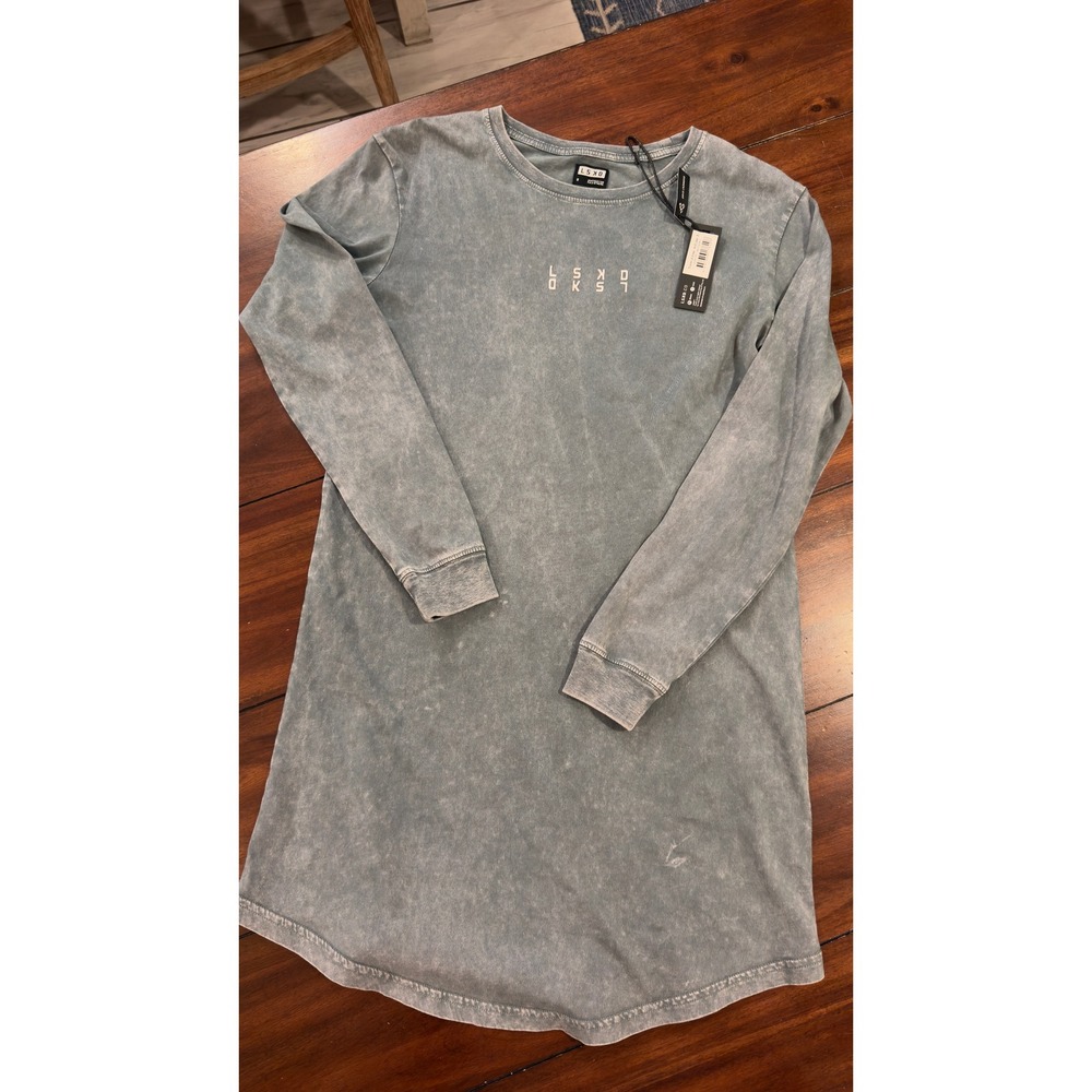 LSKD Duplex LS Dress Acid Lead Pigment Gray Long Sleeve T-Shirt Dress Size 8 NEW